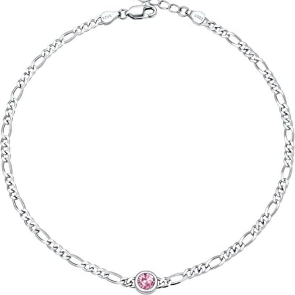 SILVERCUTE Figaro Anklets for Women, Sterling Silver Diamond Bracelet - Picture 1 of 2
